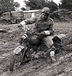 LCpl Stake on his motorcycle during WWII.