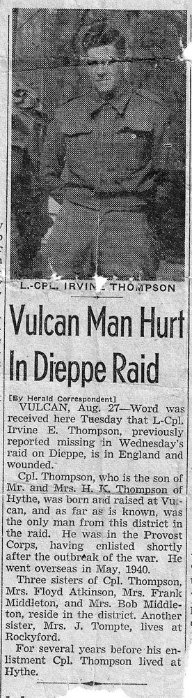 Photo=01 of a newspaper article concerning LCpl Irvine Thompson.
